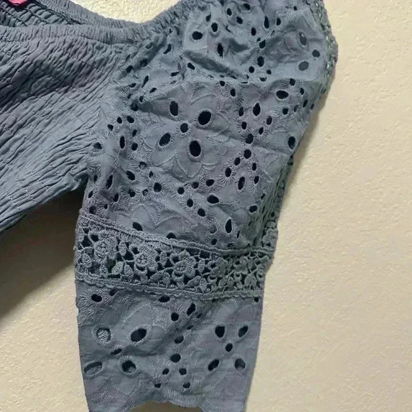 99. Betsey Johnson All Eyes on Eyelet Mini Dress Blue - Picture 8 of 9